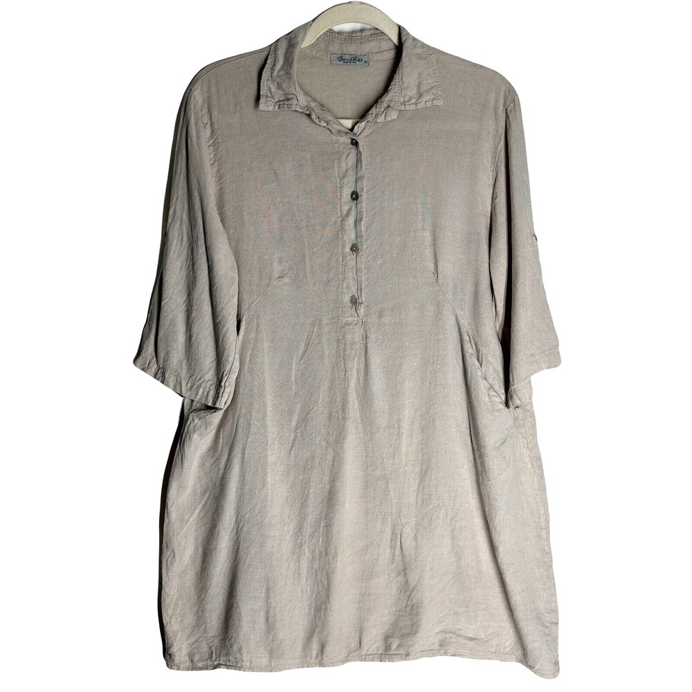 Elena Baldi Womens Linen Tunic Top Size XS Latte Short Sleeve Made in Italy